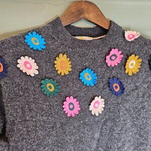 Boden Women’s Grey Sweater Embroidery Flowers Size 6 Pre-owned Pull Over